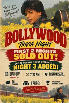 Bollywood Trivia Night 3 @ Boston Pizza Courtney Park (Mississauga)