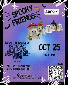 Spooky friends ghost polymer clay workshop all ages arts and crafts