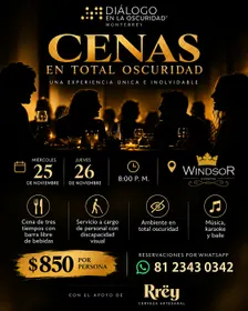 CENA EN TOTAL OSCURIDAD MIÉRCOLES 25 DE NOVIEMBRE DEL 2026
