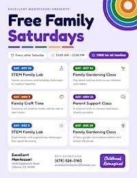 Free Family Saturdays at Excellent Montessori