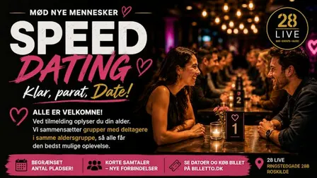 Speed Dating & Social Night på 28 Live (50-65år) – Roskilde