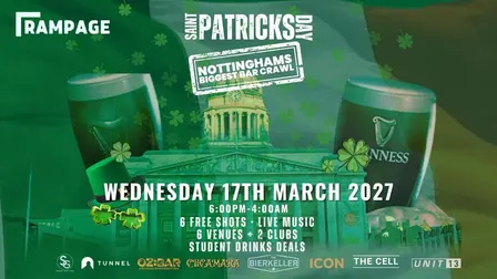 St Paddy's Day Bar Crawl 2027 - Nottingham | 6 FREE SHOTS | 6 VENUES | 2 CLUBS