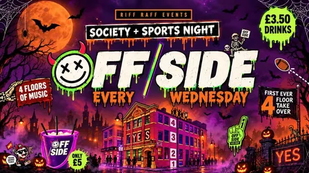 OFFSIDE MATCH DAY MASSACRE @ YES 🎃 😈 FIRST EVER 4 FLOOR TAKEOVER! £5 Buckets 🪣 £3.50 Drinks! 🥤 HUGE ROOFTOP TERRACE + MORE