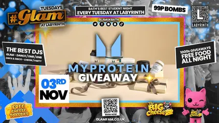 😻 GLAM TUESDAYS! | MY PROTEIN GIVEAWAY! 💪🏻💪🏾 Bath's Finest Student Night | With 99p Bombs‼️