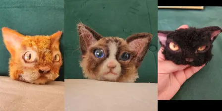 Realistic Pompom Cat Heads with Anther