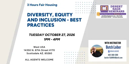 DIVERSITY, EQUITY AND INCLUSION - BEST PRACTICES - 3 hours Fair housing - Tuesday October 27, 2026 1pm - 4pm