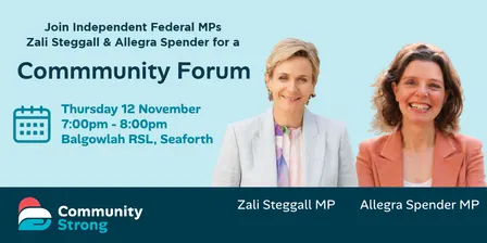 Community Town Hall with Zali Steggall MP and Allegra Spender MP