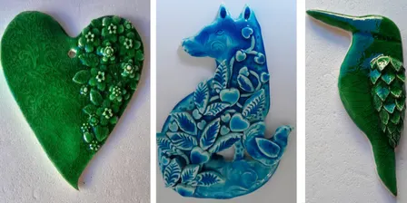 Emerald Green and light blue wall art clay workshop