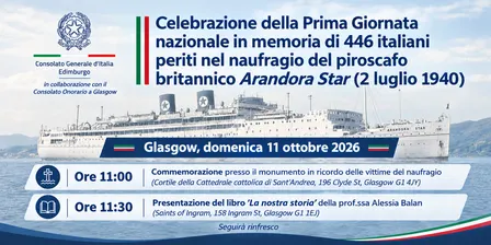 Prima celebrazione della Giornata nazionale in memoria di 446 italiani periti nel naufragio del piroscafo britannico Arandora Star