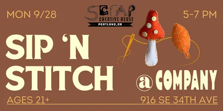 Sip 'n Stitch: Hand Sewing Social at COMPANY WINE BAR! (Felt Autumn Crafts! 🍄🍁)  🍷🪡 (21+)