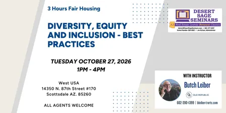 DIVERSITY, EQUITY AND INCLUSION - BEST PRACTICES - 3 hours Fair housing - Tuesday October 27, 2026 1pm - 4pm