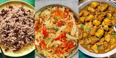 Caribbean Cuisine: Rice & Peas, Cabbage and Curry Chicken