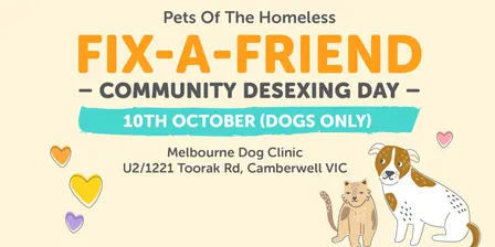 Melbourne Dog Clinic Camberwell Fix-A-Friend Desexing Day for Dogs - 10th October 2026