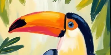 Paint  Toucan in the Forest on canvas