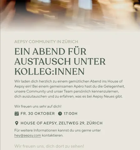 Aepsy Community Night in Zürich 🇨🇭 Aperò