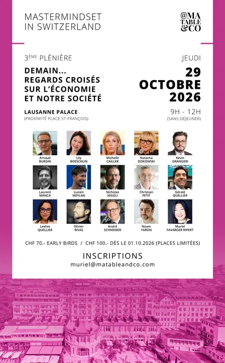 3è PLÉNIÈRE jeudi 29 octobre 26 matin. "Demain : regards croisés sur notre économie." Insuffler du sens. Pas de déjeuner. EARLY BIRDS.