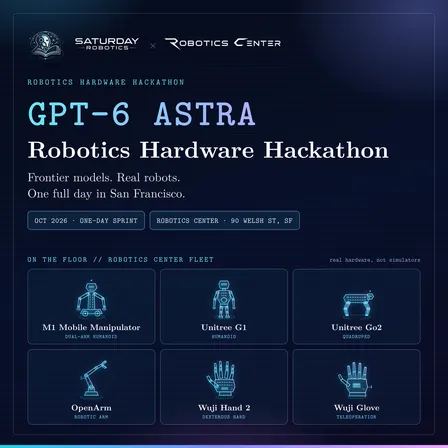 GPT-6 Astra Robotics Hardware Hackathon: Saturday Robotics × Robotics Center. SF 10/24 | Reading Club #35