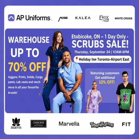 Warehouse Scrubs Sale – Etobicoke, ON – 1 Day Only