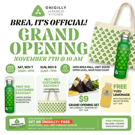 Onigilly Grand Opening Weekend @ Brea Mall 🎉