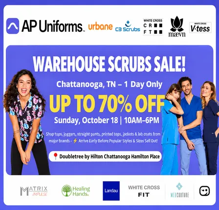 SCRUBS & UNIFORMS WAREHOUSE SALE – UP TO 70% - Chattanooga,TN - Sunday, October 18 | 10AM – 6PM