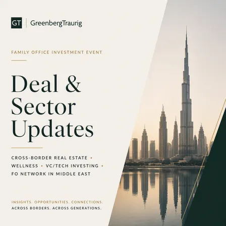 Family Office lunch series - sector updates cross border real estate, wellness, VC/tech & connections to FO networks in Middle East