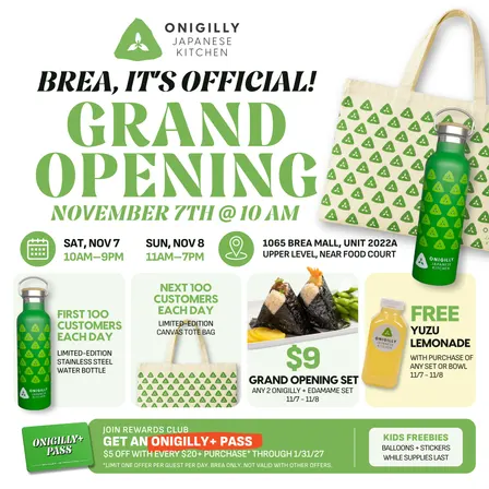 Onigilly Grand Opening Weekend @ Brea Mall 🎉