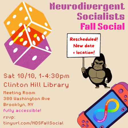 NEW DATE/LOCATION: Neurodivergent Socialists Fall Social