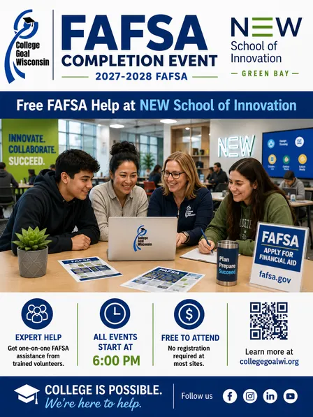 College Goal Wisconsin — Free FAFSA Help at NEW School of Innovation (Green Bay)