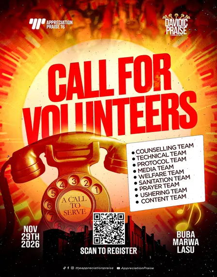 The Appreciation Praise 16 (Davidic Praise) — Volunteer Registration