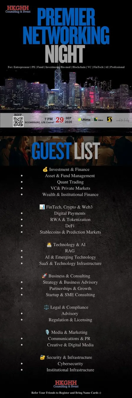Join HKGHH Event: Premier Networking Night @ LKF on 29th SEP 2026 Tuesday ⭐GUEST LIST UPDATED⭐