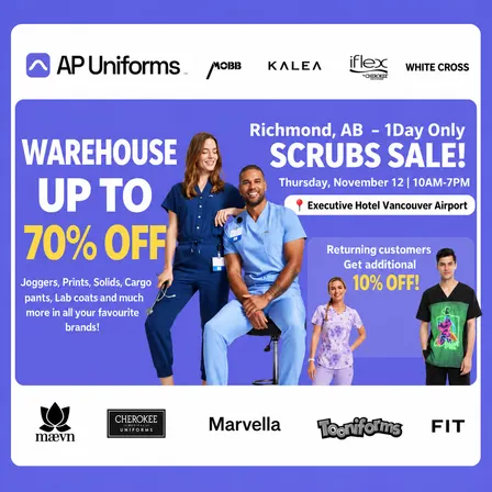 Warehouse Scrubs Sale – Richmond, BC – 1 Day Only