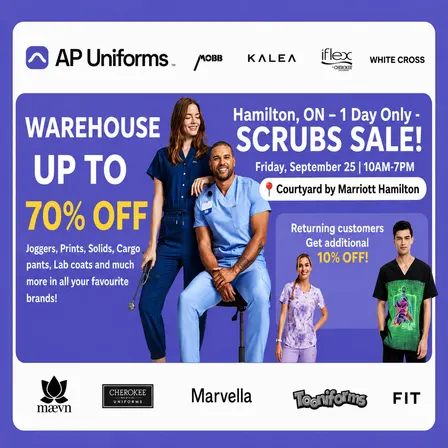 Warehouse Scrubs Sale – Hamilton, ON – 1 Day Only