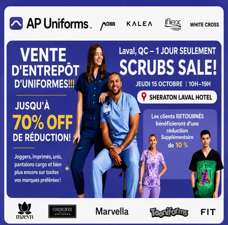 Vente d'entrepôt d'Uniformes Jusqu'à 70% de réduction! ( Laval, QC )