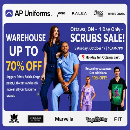 Warehouse Scrubs Sale – Ottawa, ON – 1 Day Only