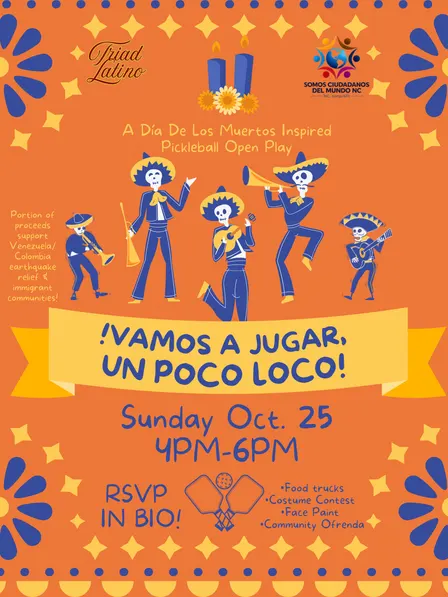 ¡VAMOS A JUGAR, UN POCO LOCO! 🌼🎾💀 Get ready for a spooktacular day of pickleball, culture, and community! 🧡💙