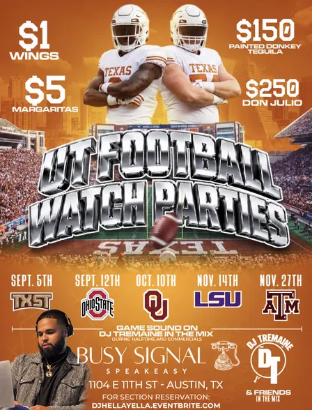 UT Vs OU Watch Party with $1 Wings and $5 Margaritas