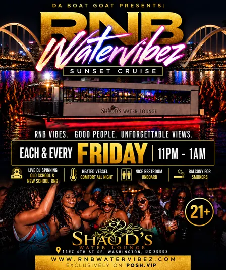 Shaod's Water Lounge " R & B Water Vibez Sunset Cruise" (Boat Indoors w/Air/Heat) (LATE NIGHT)
