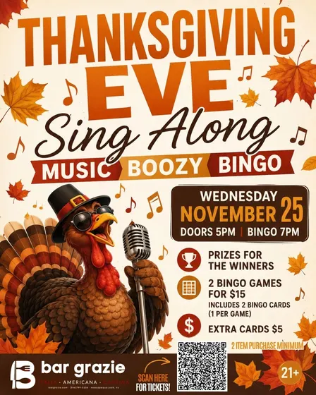 Thanksgiving Eve Sing Along Music Boozy Bingo