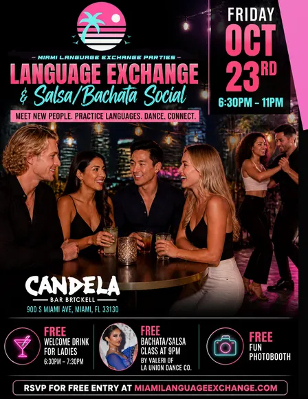 Miami Language Exchange Parties💃 Salsa/Bachata in Brickell + Free Drink & Class