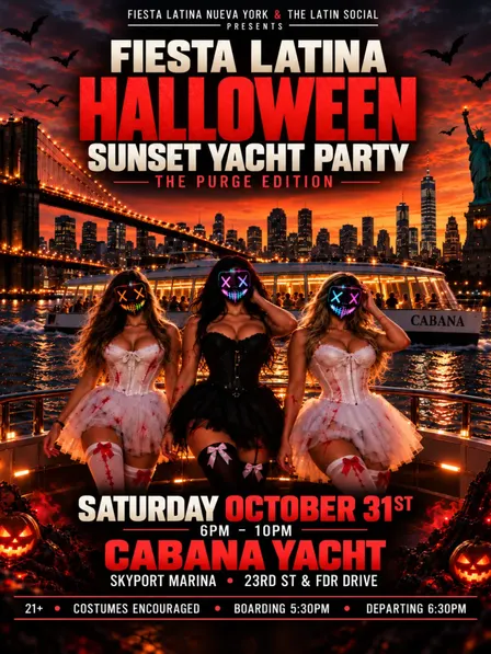 Sat, 10/31: Fiesta Latina Halloween Sunset Yacht Party – The Purge Edition