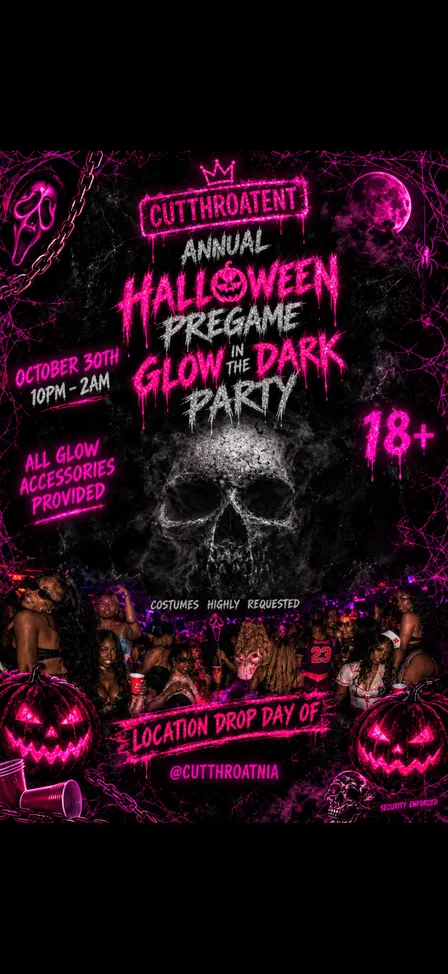 THE ANNUAL HALLOWEEN PREGAME — GLOW IN THE DARK PARTY! 🕷️🩷