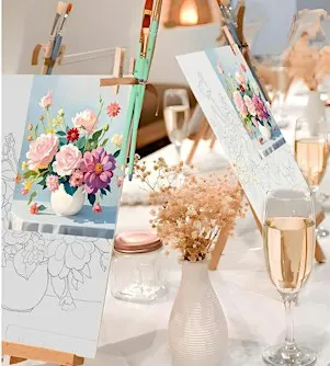 DIY Canvas Flowers Paint & Sip