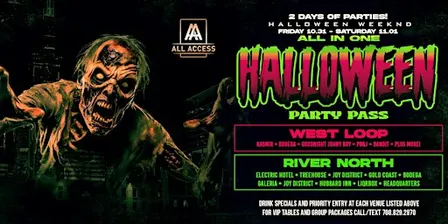 RIVER NORTH/WEST LOOP 2 DAYS OF HALLOWEEN BAR CRAWL PARTY PASS (18 VENUES)