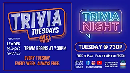 Trivia Night | Dave & Buster's - Killeen TX - TUE 730p @LeaderBoardGames