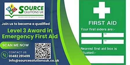Level 3 Emergency First Aid at Work - 1 Day Course - £108