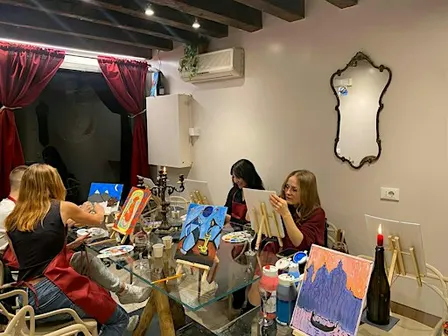 Painting, collage and wine