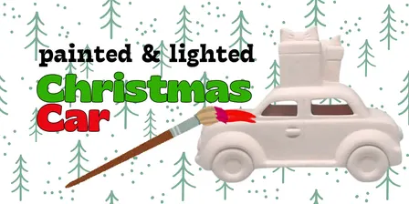Painted & Lighted Ceramic Christmas Car