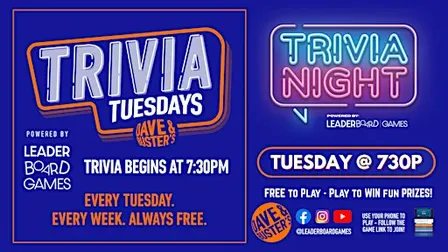 Trivia Night | Dave & Buster's - Niles OH - TUE 730p @LeaderBoardGames