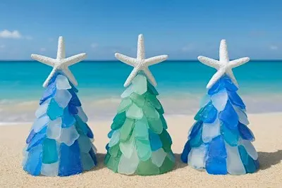 Set of THREE Mini Sea Glass Trees