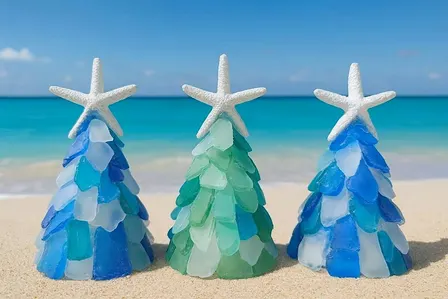 Set of THREE Mini Sea Glass Trees